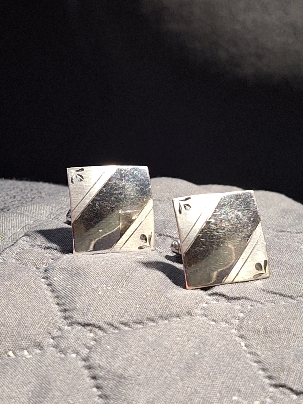 Vintage Crosby Sterling Silver Cufflinks Mid Century Modern Hand Engraved Square